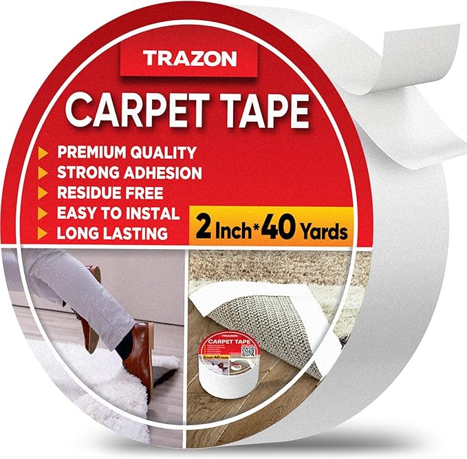 Carpet Binding Tape Double Sided - 2 In / 120 Ft (40 Yards) Tape Grippers for Hardwood Floors and Area Rugs - Strong Adhesive and Removable, Heavy Duty Stickers, Residue Free