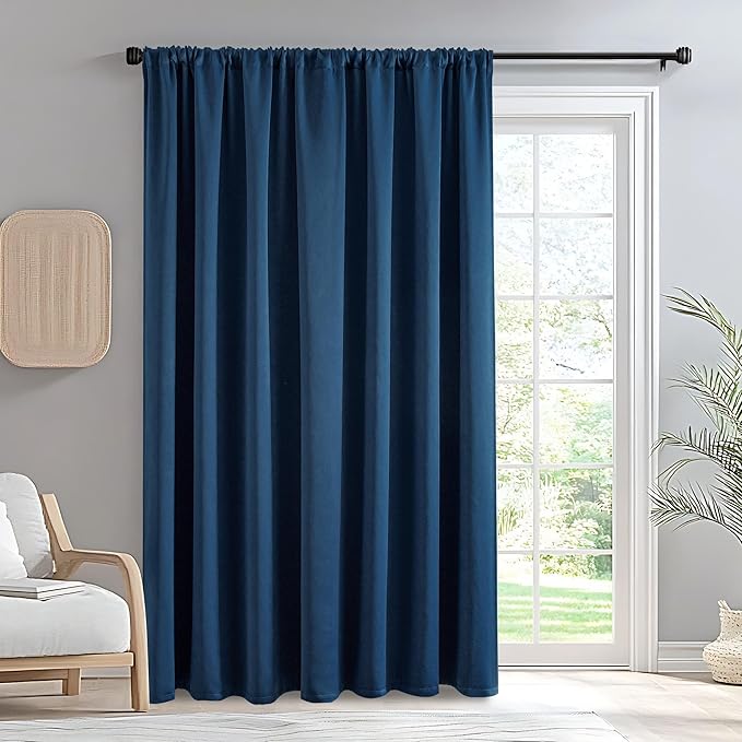 Blackout Curtains for Bedroom 1 Panel, Custom Curtains Thermal Insulated Navy Blue, Rod Pocket Room Darkening Drapes for Living Room Windows Luxury Decor(Custom Size,Navy Blue)