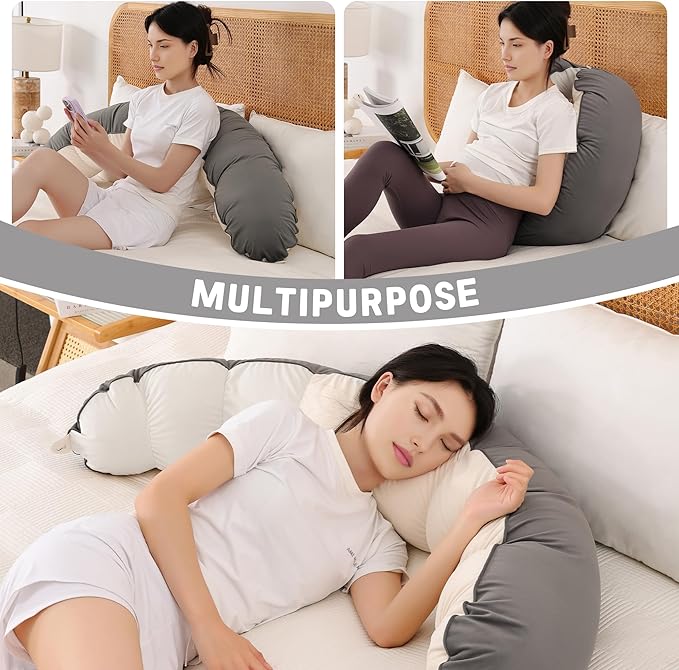 Peallow(Pat. Pend) – Long Round Body Pillow for Adults, Bolster Pillow for Sleeping, Soft and Supportive Pillow for Sleeping & Lumbar Support (Gray-White, 59")