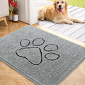 OLANLY Dog Door Mat for Muddy Paws 40x32, Paw Print Design, Absorbs Moisture and Dirt, Absorbent Non-Slip Washable Doormat, Quick Dry Chenille Mud Mat for Dogs, Entry Indoor Entryway Carpet, Grey