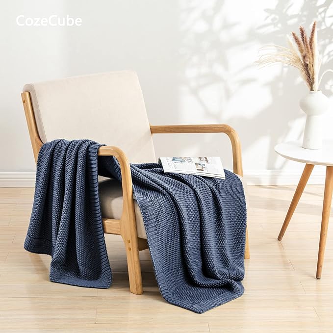 CozeCube Blue Throw Blanket for Couch, Soft Cozy Cable Knit Throw for Bed Sofa Living Room, Lightweight Warm Decorative Farmhouse Christmas Blanket, 60"x80", Dusty Blue