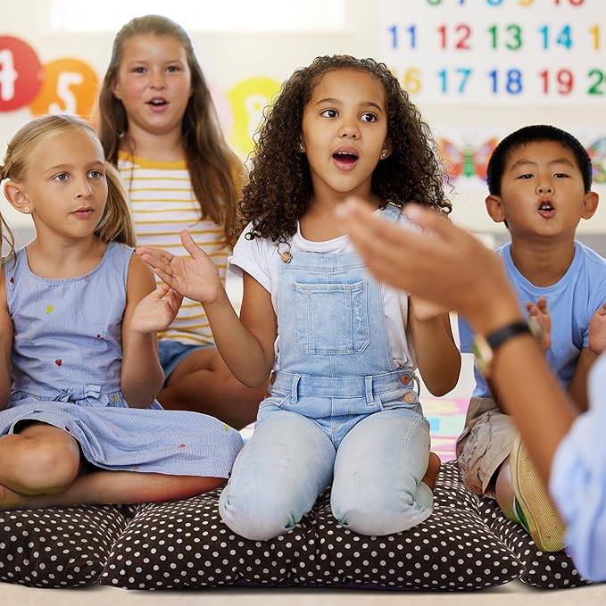 Geetery 12 Pcs Floor Pillows for Classroom Bulk Square Seating Cushions for Floor Chair School Kindergarten Reading Corner, 15.7'' Large Thick Meditation Cushions Yoga Nursery Daycare (Polka Dots)