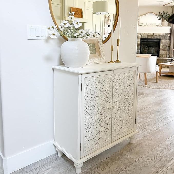 PHI VILLA White Accent Cabinet with Doors, Antique Storage Sideboard and Buffet Cabinets