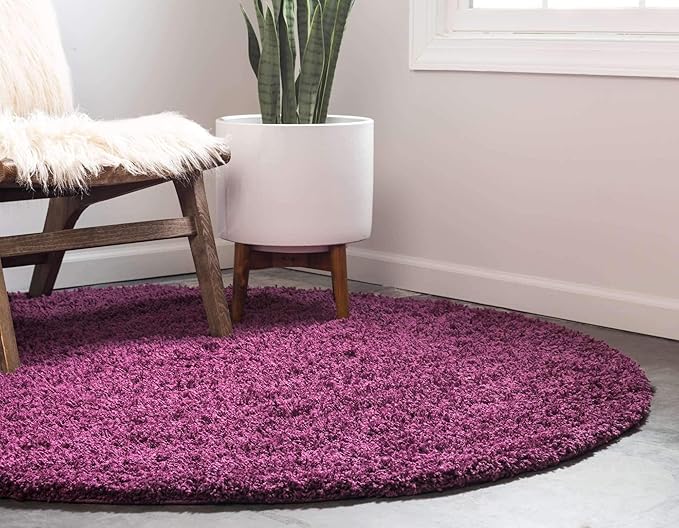 Unique Loom Solid Shag Collection Area Rug (8' Round, Eggplant Purple)