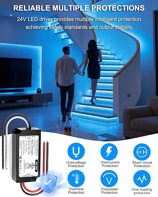 96W 24V Dimmable LED Driver UL Listed, DC 24V Triac ELV/MLV LED Dimmable Power Supply Compatible with Lutron & Leviton Switches 96 Watt LEDs Transformer 24 Volt Smooth Flicker Free Dimming