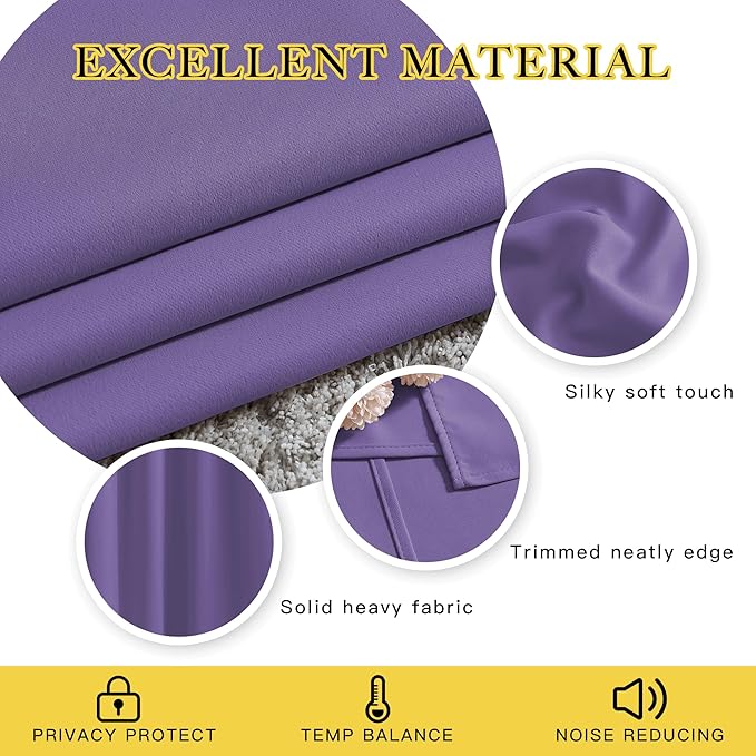 NICETOWN Lilac Purple Curtains 102 inch Length, Grommet Blackout Room Darkening Blackout Window Treatments Sound Reducing for Bedroom/Kids Room, W66 x L102