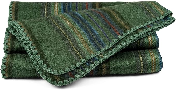 QISU Alpaca Wool Blanket Throw | Large, Beautiful, Warm, Variegated | 85 x 65 inches | Ultra-Soft, Hypoallergenic and Breathable | Non-Itchy or Scratchy Fabric (Green Variegated)