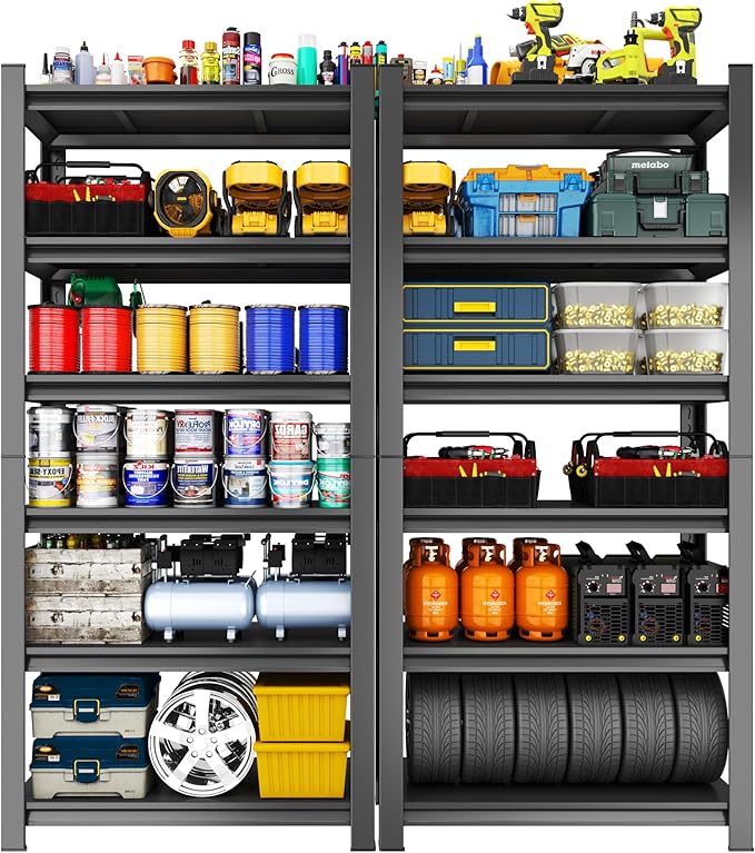 78'' Storage Shelves, 6-Tier Garage Metal Shelving Unit, 47''W*24''D Adjustable Heavy-Duty, Double-Layer Column with Reinforced Ribs,Capable of Bearing 3600 lbs for Garage, Warehouse, Kitchen Storage