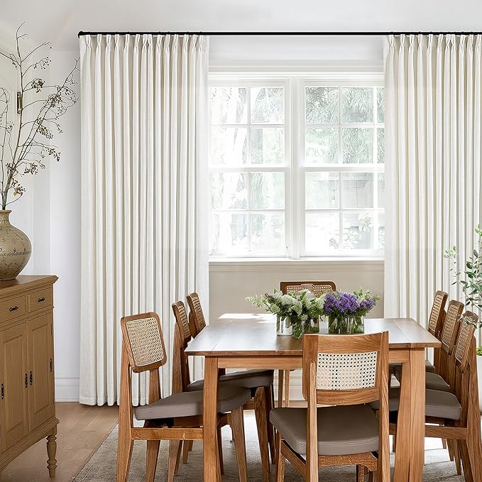 Natural Cream Pinch Pleated Linen Curtains 92 Inches Long for Living Dining Room Bedroom Thick Linen Pinch Pleat with Hooks Rings Back Tab Light Filtering Boho Farmhouse Semi Sheer 92 Inch Curtain
