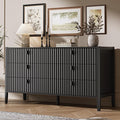 Black 6 Drawer Dresser for Bedroom, Modern Wood Dresser, Fluted Design Double Chest of Drawers with Wood Legs, TV Stand Storage Cabinet for Bedroom, Living Rooms, Offices, and Entryways