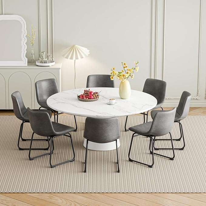 Dining Chairs Set of 8, 18 Inch Modern Armless Dining Chair with Back, Faux Leather Kitchen Dining Room Chair with Metal Legs for Home, Bistro Coffee Shops (Grey)