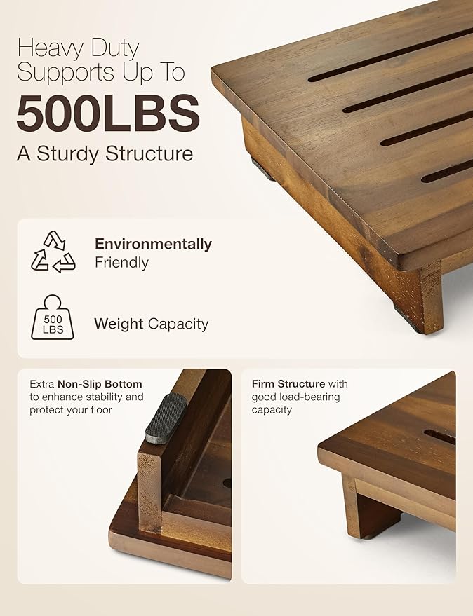 HOLANA 3.5" One Step Stool for Adults - Step Stools for Bed - Indoor/Outdoor - 500 lbs Safety Stepping Stool Bathroom for Handicap, Elderly, Seniors, Kid, Bathtub, High Beds, Kitchen (Walnut)