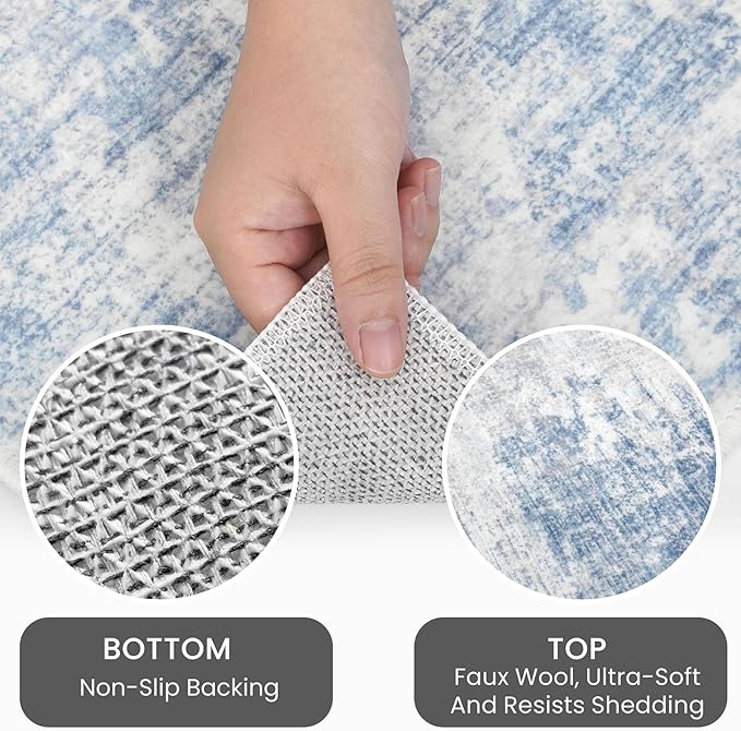 IOHOUZE Small Abstract Area Rug 2x3 Ft Entryway Rugs Washable Door Mat Indoor Entrance, Rubber Backed Throw Rugs, Printed Non Slip Floor Carpet for Foyer Front Door Sink, Light Blue White