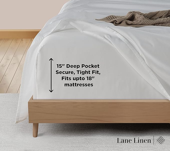 LANE LINEN Queen Sheet Set - 600 Thread Count Premium Soft Long Staple 100% Cotton Sheets, Hotel Luxury Sateen Silky Finish, Snug Fit 15" Deep Pocket, Low Pill, Machine Washable - White Sheets