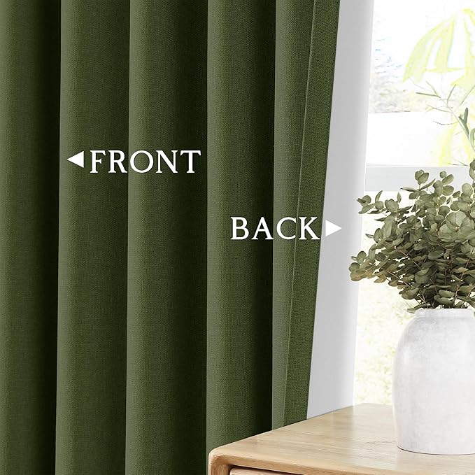 ChrisDowa 100% Blackout Olive Green Solid Curtains 63 Inches Long 2 Panels for Bedroom Living Room,Farmhouse Room Darkening Thermal Insulated Soundproof Grommet Top Window Treatment Drapes,52x63