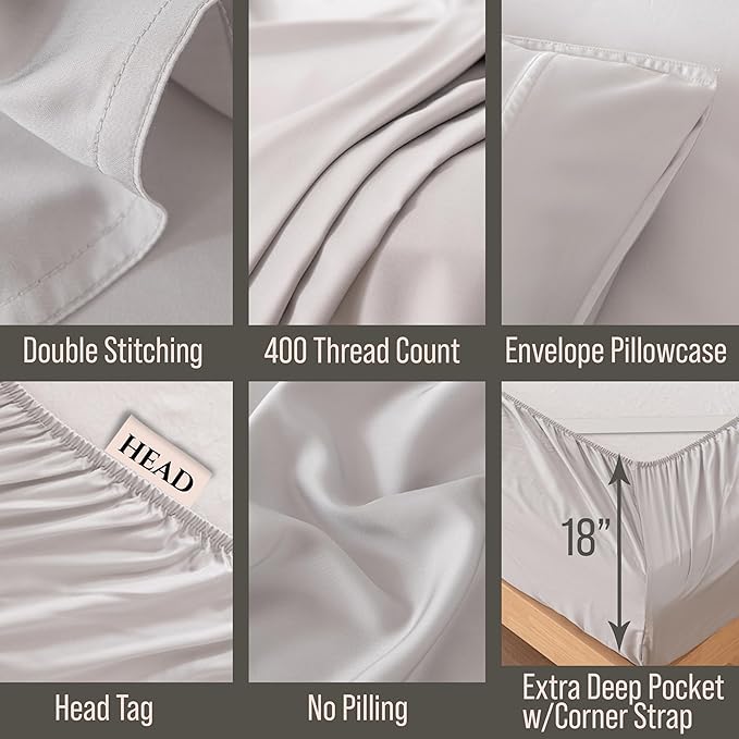 Bella Coterie Luxury Bamboo Viscose 34” Split Top King Size Sheet Set | 1 Fitted Sheet for Sleep Number & Adjustable Beds | 100% Organically Grown | Cooling & Soft | 18” Deep Pocket [Grey Mist]