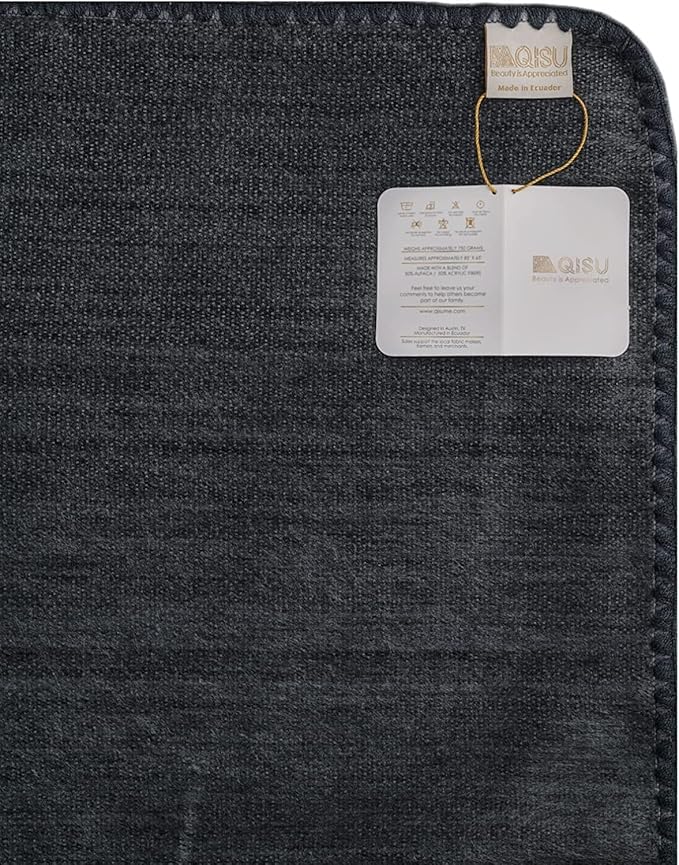 QISU Alpaca Wool Blanket Throw | Large, Beautiful, Warm, Solid | 85 x 65 inches | Ultra-Soft, Hypoallergenic and Breathable | Non-Itchy or Scratchy Fabric (Dark Grey Solid)