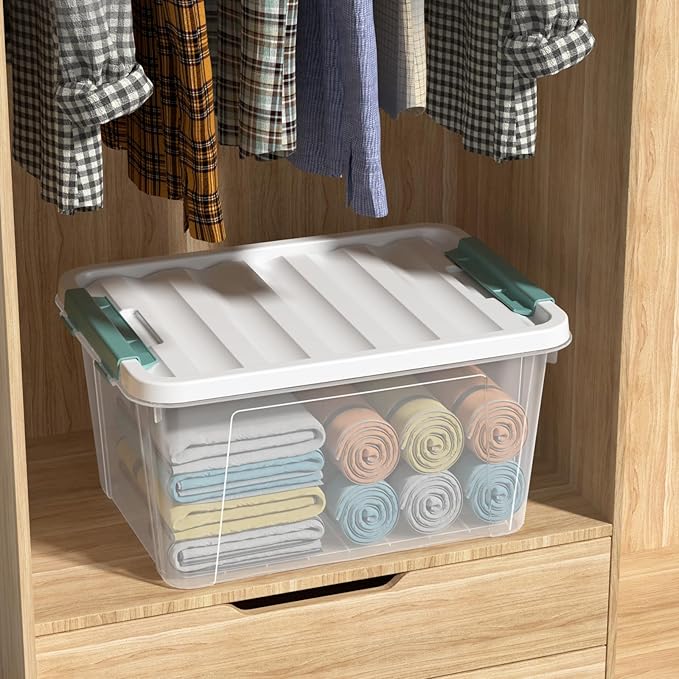 20 Quart Clear Storage Box, Set of 6 Plastic Latching Bins with Lids