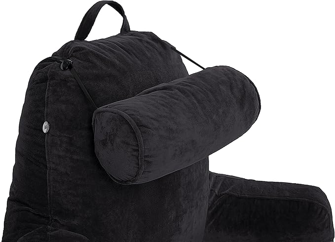 Husband Pillow XXL - Reading Pillow Bed Chair with Arms & Back Support - Black - Back Pillow for Bed Sitting Up - BedRest Arm Pillow - Comfy Reading Pillow for Adults