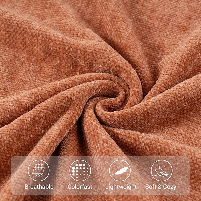 BATTILO HOME Fall Caramel Throw Blanket for Couch, Bed, Sofa - Soft Cozy Rust Orange Chenille Throw with Fringe Tassels, Lightweight Fall Knit Throw for Fall Decor, 50"x60"