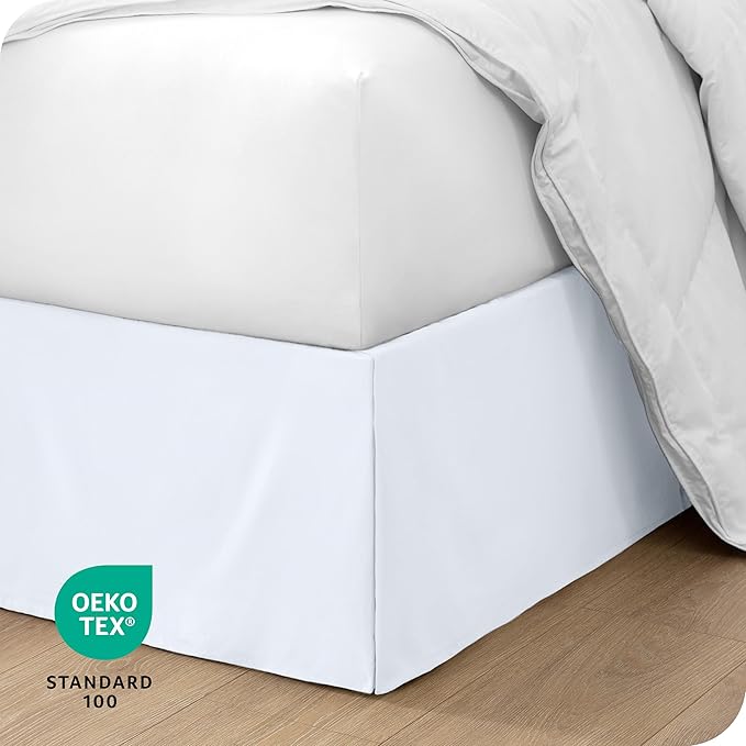 Bare Home Full XL Bed Skirt - 15-Inch Tailored Drop Easy Fit - Bed Skirt for Full Extra Long Beds - Center & Corner Pleats (Full XL, White)