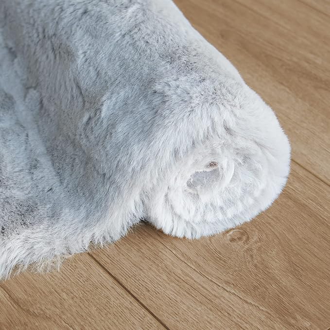 Silver Grey Round Rugs 8ft Shag Washable Area Rugs for Bedroom Faux Bunny Fur Circle Rug for Living Room Large Sheepskin Nursery Rug Home Décor