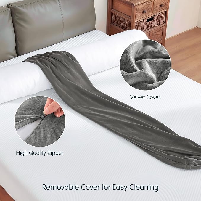 SyMax 7.8"x60" Body Pillow for Queen Bed, Bolster w/Removable Polyester Cover, Headboard Gap Filler Pillow, Dark Grey