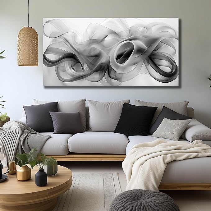 JuhaiArt White Canvas Wall Decorations Black Wall Art Large Abstract Canvas Wall Art for Living Room Poster Picture for Home Office 29"x 59"