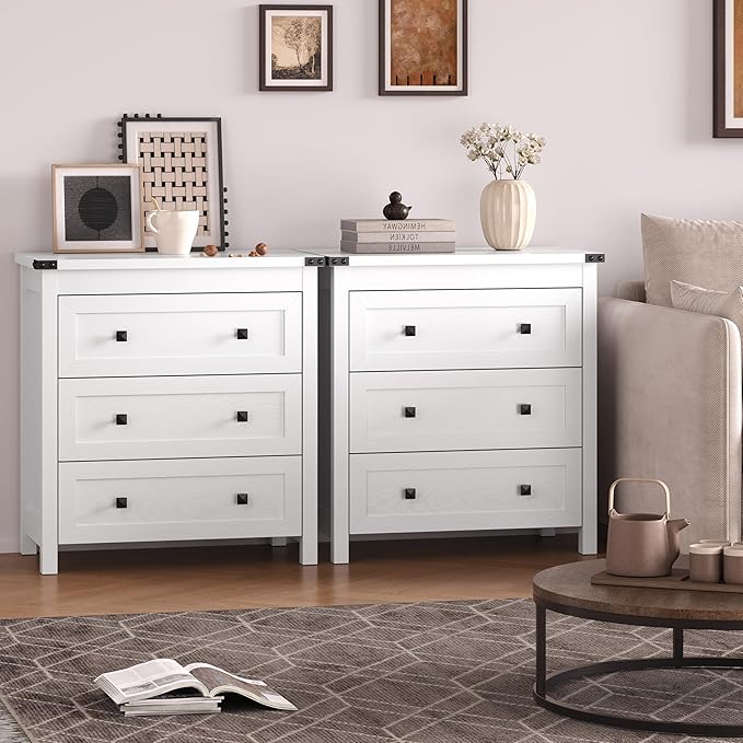 3-Drawer Dresser, Small Wooden Chest of Drawers with Metal Knobs, Water-Resistant Top, Storage Organizer with Anti-Tip Kit for Bedroom, Nursery, Living Room