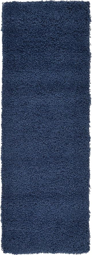 Unique Loom Solid Shag Collection Area Rug (2' 2" x 6' 5" Runner, Sapphire Blue/ Navy Blue)