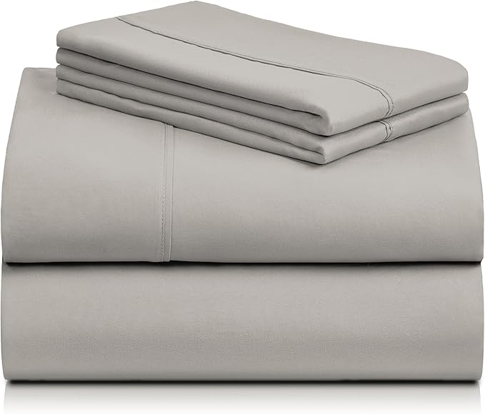 LuxClub 4 PC Queen Sheet Set, Deep Pockets Wrinkle Free Cooling Bed Sheets Hotel Bedding for Women, Men, Includes 1 Fitted Sheet, 1 Flat Sheet and 2 Pillowcases-Silky Soft Light Taupe