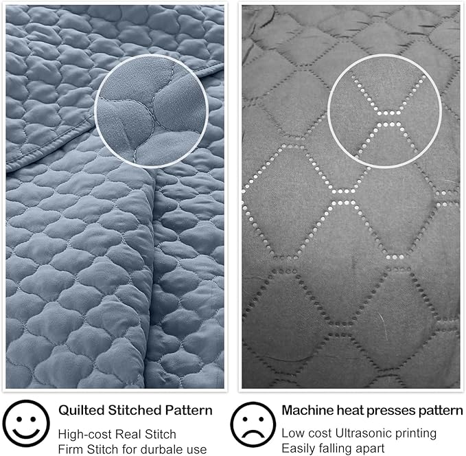 HORIMOTE HOME Quilt King Size Dusty Blue, Lightweight Quilt for Summer Ultra-Soft Microfiber Modern Style Quilted Clouds Pattern Bedspread Quit Set 3 Pieces(1 Quilt and 2 Pillow Shams)