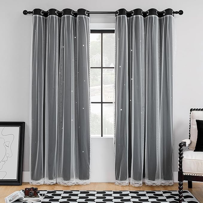 XiDi Blackout Drapes for Bedroom Windows, Unicorn Curtains for Kids Room, 72 in Long x 34 in Wide, 1 Panel Black
