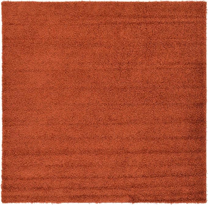 Unique Loom Solid Shag Collection Area Rug (8' Square, Terracotta)