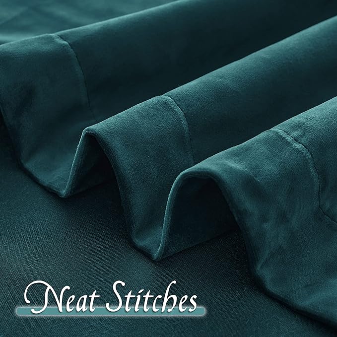 RYB HOME Velvet Curtains 63 inches Length, Back Tab & Rod Pocket Soft Fabric Curtains & Drapes for Bedroom Bathroom Cafe, Peacock Blue, W 42 x L 63, 2 Panels Set