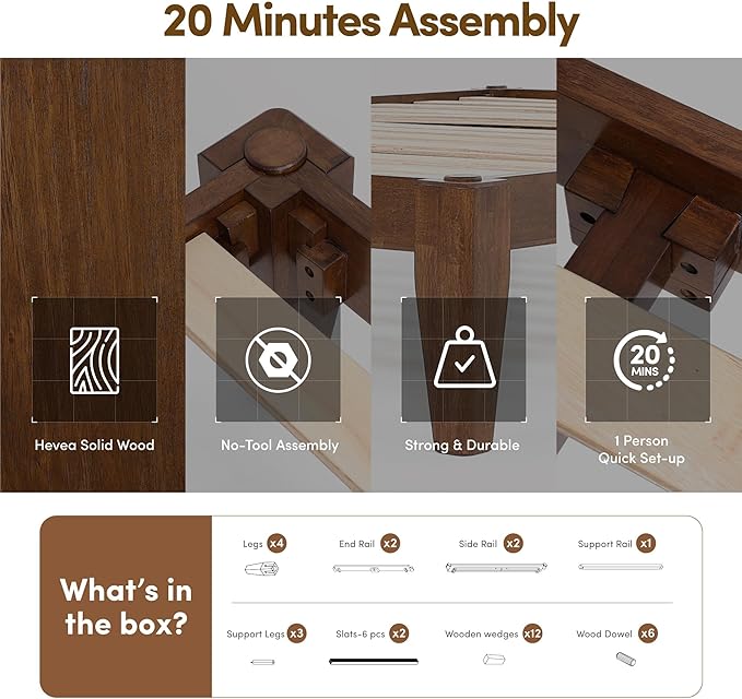 Thor Bed Frame Full - Solid Wood Platform Bed - Japanese Joinery Bed Frame - Wood Slat Support - No Box Spring Needed - Easy Assembly - Minimalist & Modern Style (Walnut)