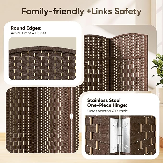 JOSTYLE Room Divider 4 Panel Portable Room Divider Panel Wall, 6ft Tall Divider for Room Separation, Folding Privacy Screen Panel, Freestanding Partition Screen, Chestnut Brown