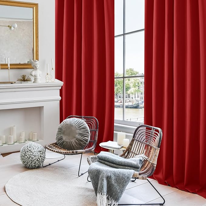 Deconovo Christmas Blackout Curtains, Thermal Insulated, W52 x L63 2 Panels, Back Tab, Machine Washable, Room-Darkening Drapes for Bedroom/Living Room Red