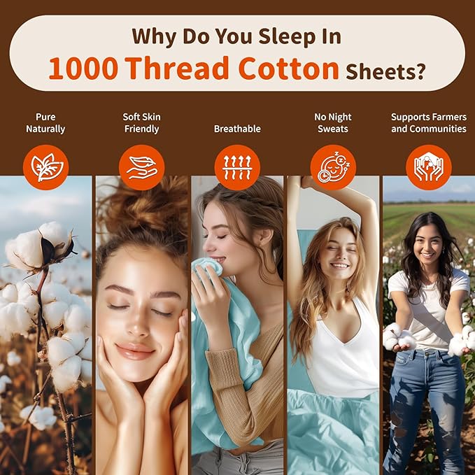 LBRO2M 1000 Thread Count 100% Egyptian Cotton Sheets Set Twin XL, 3 Piece Sets Bed Sheet Deep Pocket Sheet Set 16" Soft Comfortable All Season (Twin XL, Light Blue)