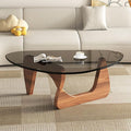 Modern Glass Coffee Table, Mid Century Small Coffee Table, Coffee Table for Living Room,Suitable for Bedroom Living Room Reception Office Tables (Walnut/Grey, Small)