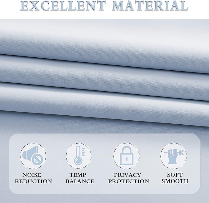 Light Blue Draperies Curtains for Kids Room,Small Window Treatment Thermal Insulated Room Darkening Rod Pocket Top Curtain Panels for Kitchen(Set of 2,42 by 45 inches)