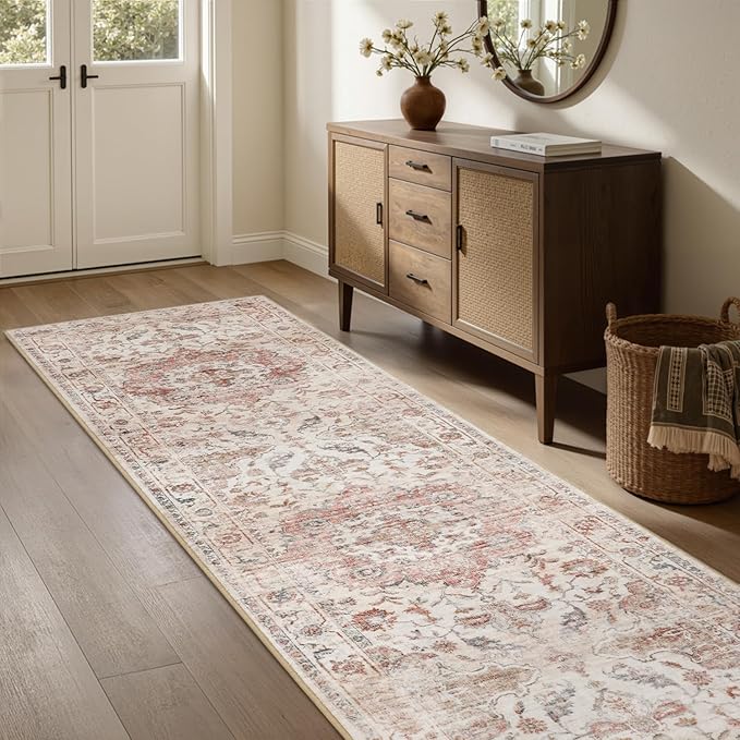 PADOOR 2X10 Runner Rug,Runners for Hallways,Soft Pink Washable Bedside Rugs for Bedroom,Non Slip Long Rug for Hallways Entryway Laundry Room Stair Kitchen Bathroom