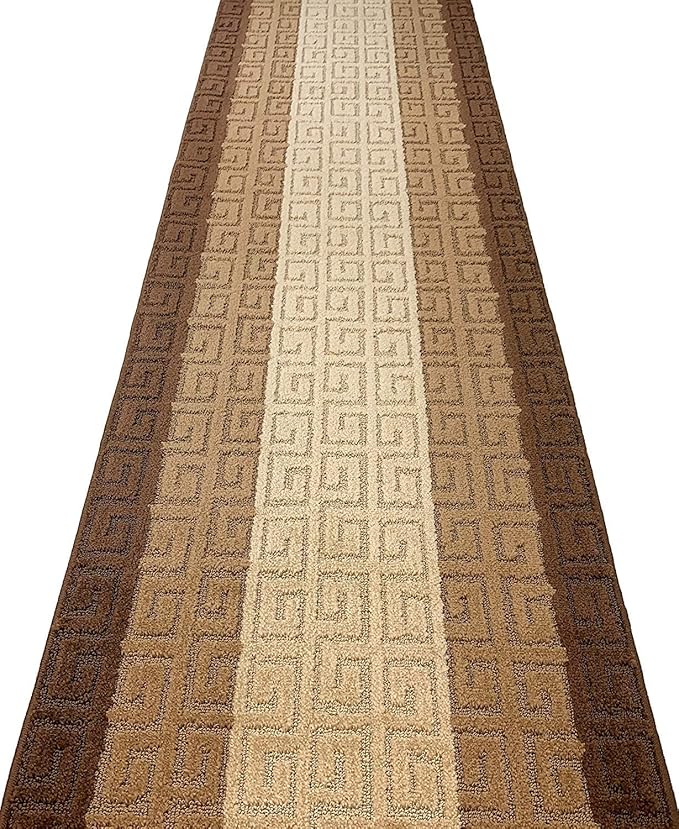 Custom Length Hallway Runner Rug,Slip Resistant,Meander Brown, 26 Inch X 33 feet, Sold and Priced Per Foot