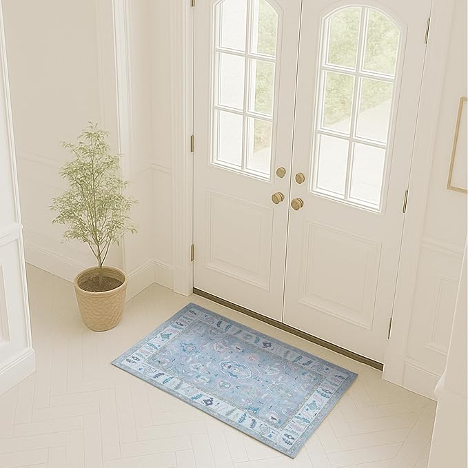 Fame Rugs Lavender Modern Oushak Rug 3x5, Washable Vintage Turkish Colorful Oriental Antique Inspired Foldable Small Area Rugs, Luxury Living Room Bedroom (386PBL, 2'6" x 5')