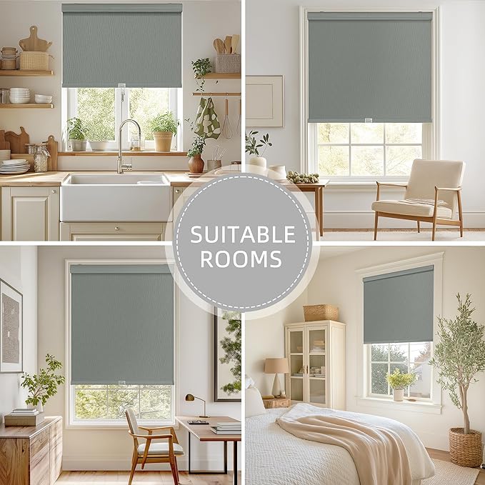 ChrisDowa Cordless Blackout Roller Shades for Windows, Striped Free-Stop Window Blinds with Privacy, Thermal Insulated Window Shades for Home, Office and Door. Grey, 38" W x 72" H