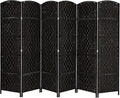 VINGLI 6-Panels Tall Rattan Room Divider, 6 FT Folding Privacy Screen, Indoor Partition Wall Dividers, Freestanding Hinged Space Separator (Black)