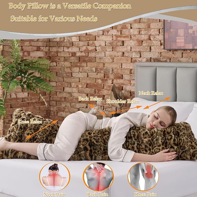Full Body Pillow 20x54 Inch,Memory Foam Pregnancy Pillow for Side Sleepers,Orthopedic Back Support Maternity Pillow for Women (with Removable Cover)-Leopard Brown
