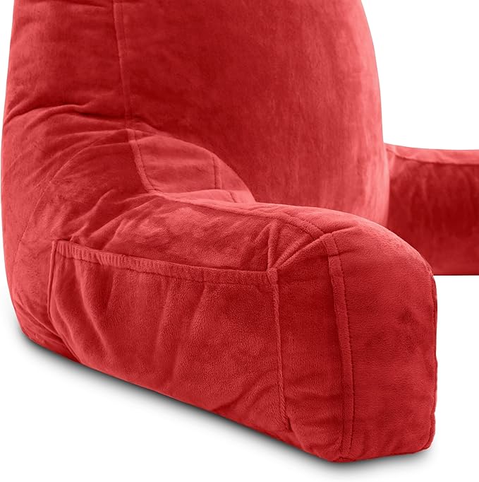 Husband Pillow XXL – Reading Pillow Bed Chair with Arms & Back Support – Red - Back Pillow for Beds Sitting Up – Bed Rest Arm Pillow – Comfy Reading Pillow for Adults