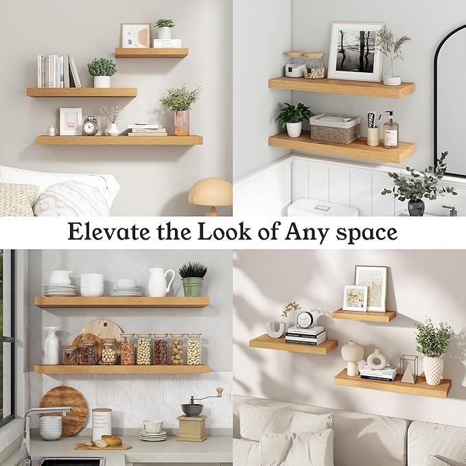 Floating Shelves for Wall, 9.3" Deep Wall Mounted Wood Shelves for Bathroom, Bedroom, Living Room, Kitchen, Hanging Shelf for Books/Storage/Room Decor (Oak, 40")