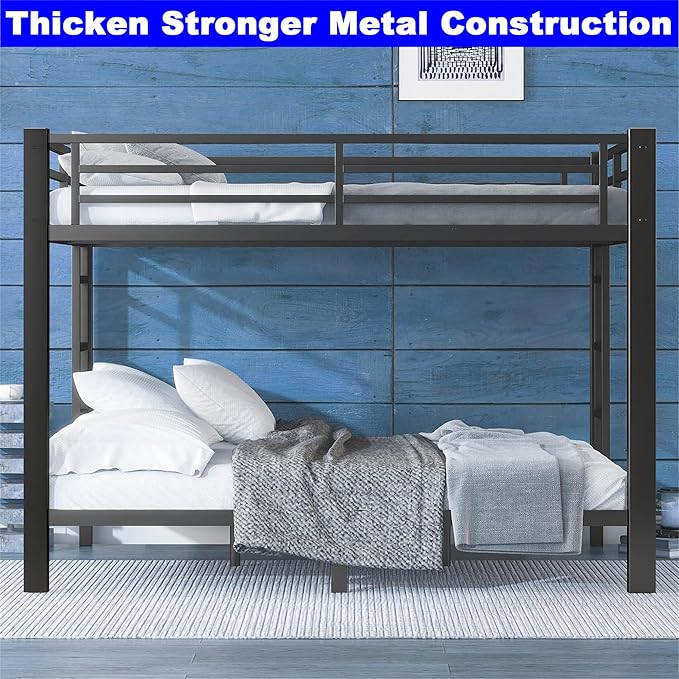 Upgraded Version Thicken Metal Heavy Duty Queen Over Queen Bunk Bed, Best Modern Style Stronger BunkBed Frame Queen Size with Ladders for Adults, Easy Assembly (Queen Over Queen)